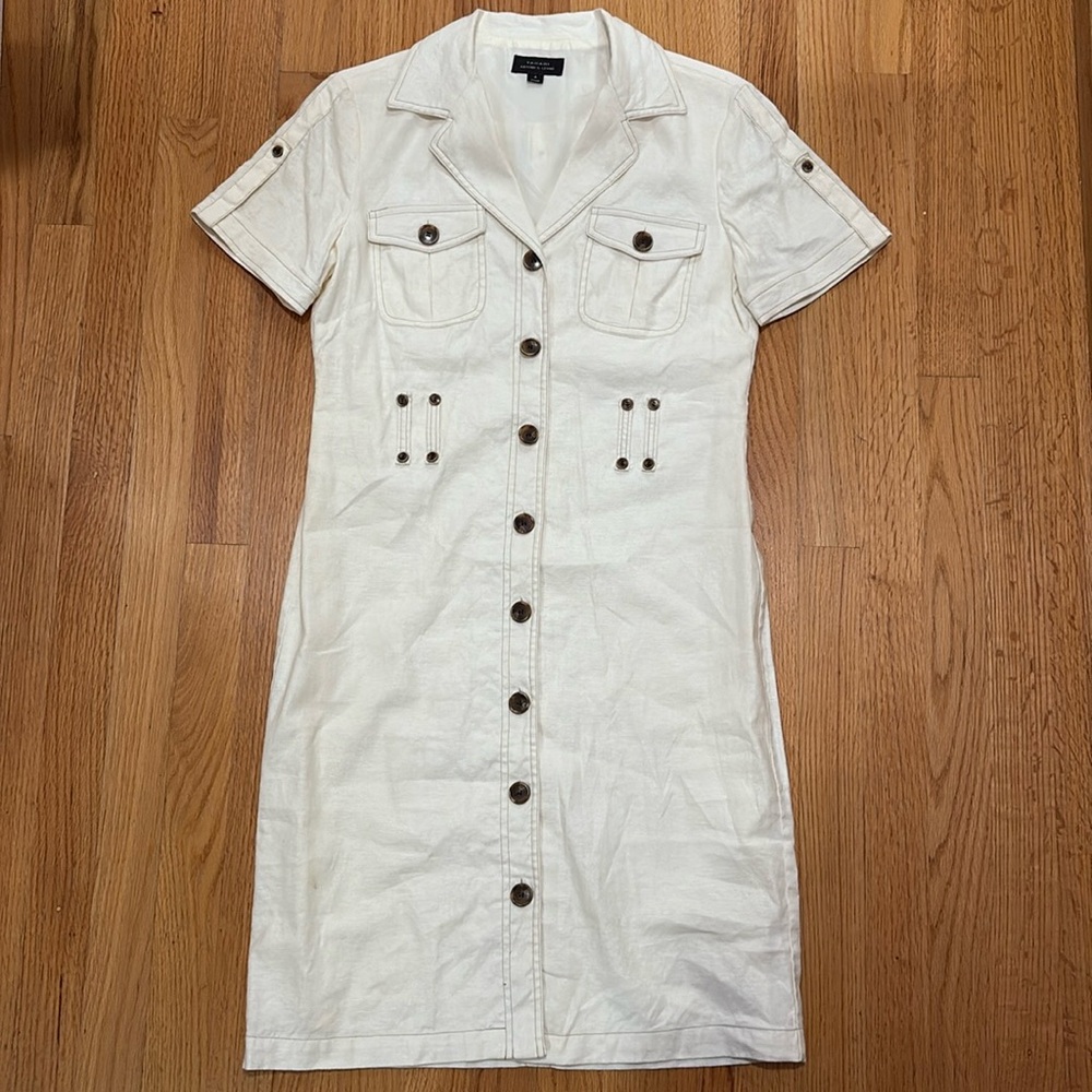 Tahari Size 4 Linen Blend Dress off-white